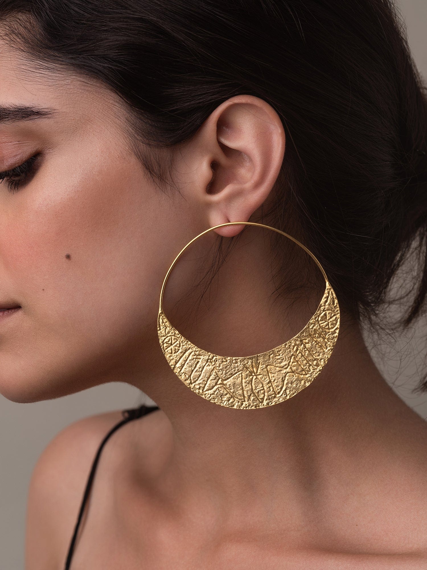 Buy Incription Hoops 22kt Gold Plated Hoops by Zohra
