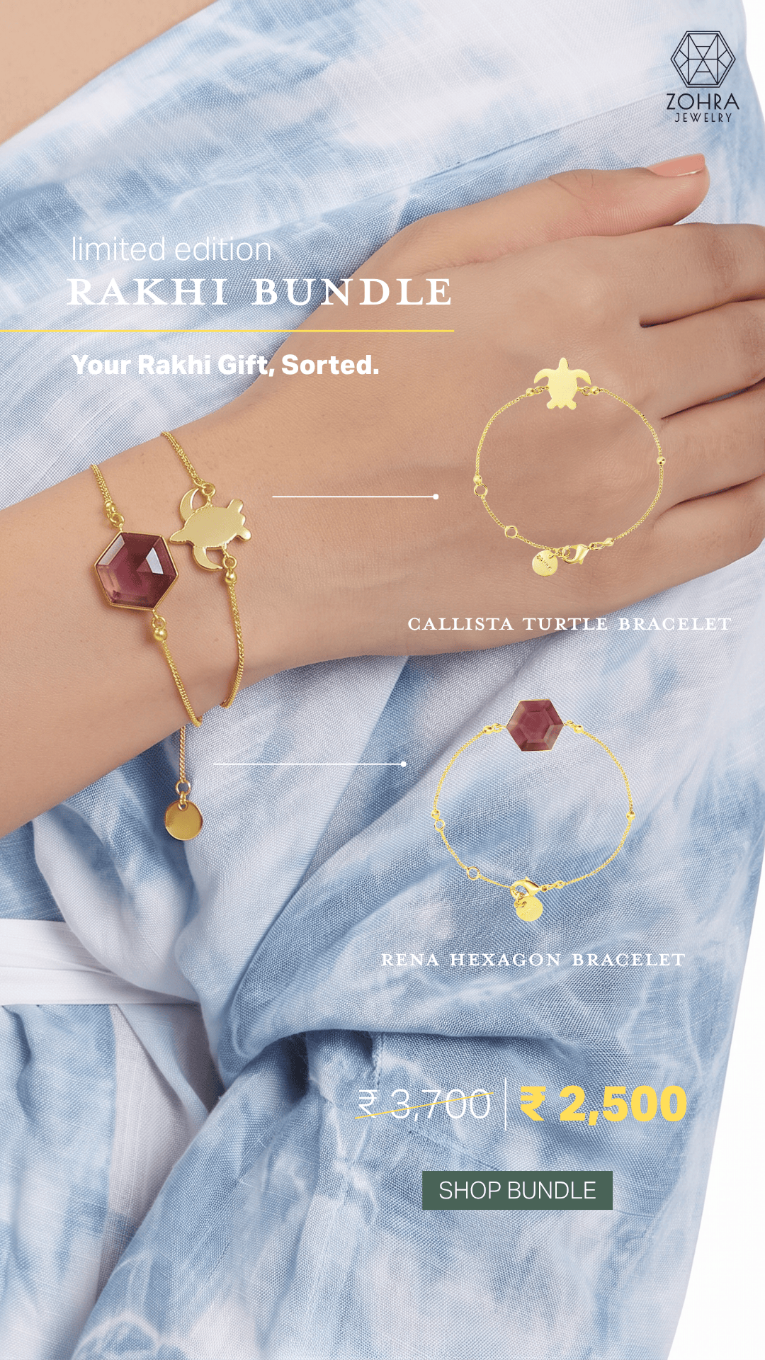 Rakhi Gift Bundle - Callista Turtle Bracelet & Rena Hexagon Bracelet